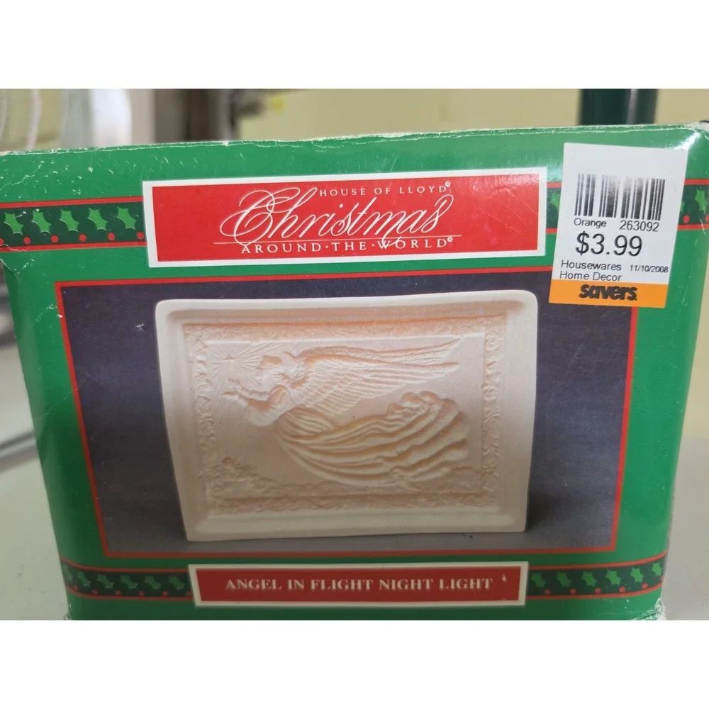 Vtg Christmas Lithophane Porcelain Bisque Flying Angel Table Nightlight *Works*
